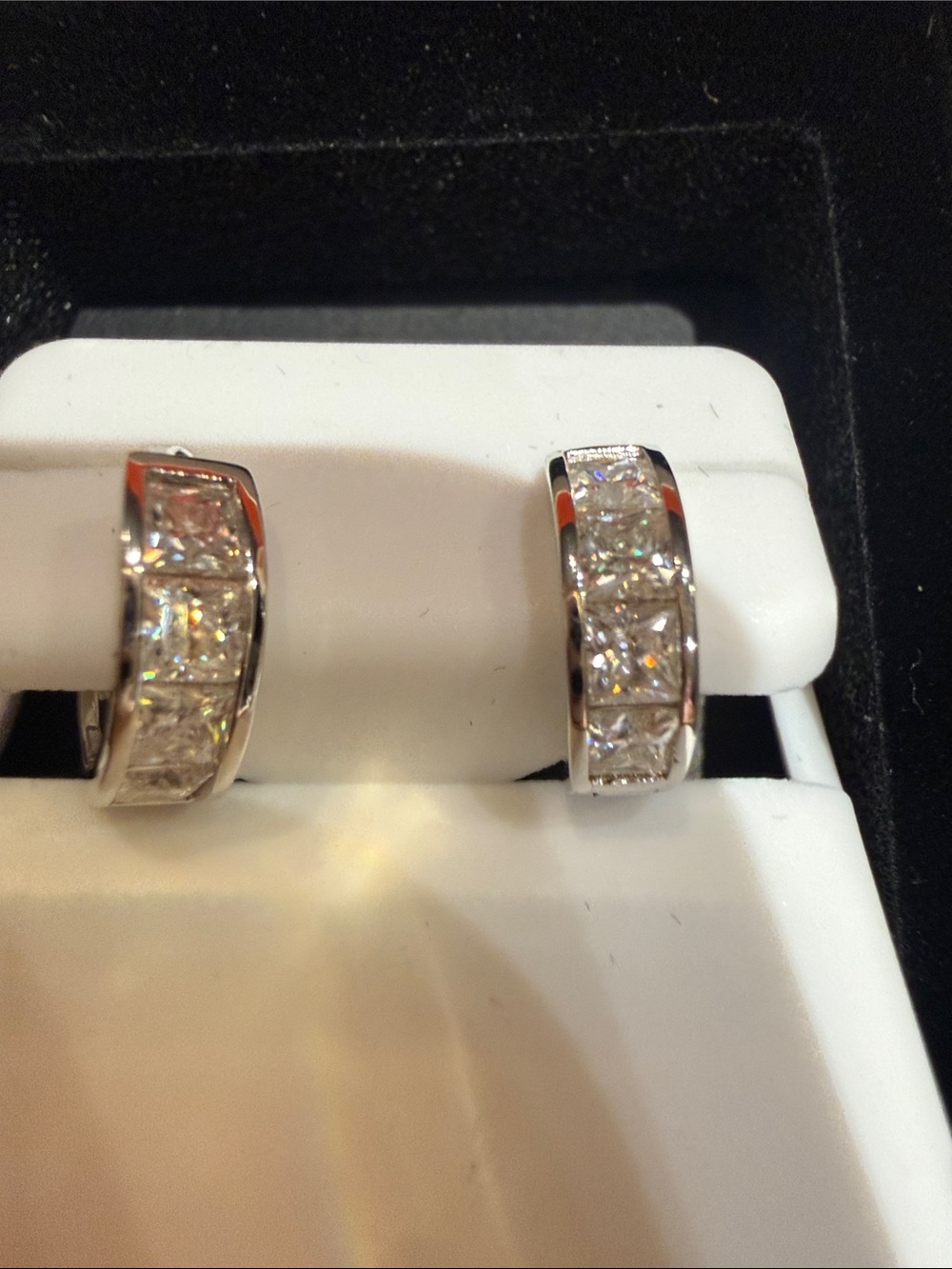 Sterling Silver Moissanite Chanel Set Huggies